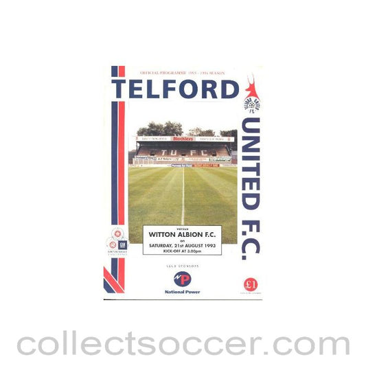 1993 - Telford United v Witton Albion official programme 21/08/1993 GM Vauxhall Conference