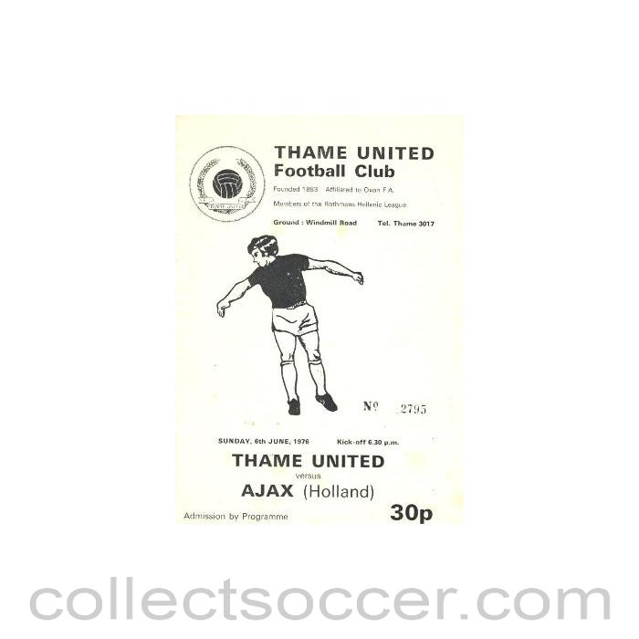 1976 - Thame United v Ajax 3rd Team official programme 06/06/1976 Friendly