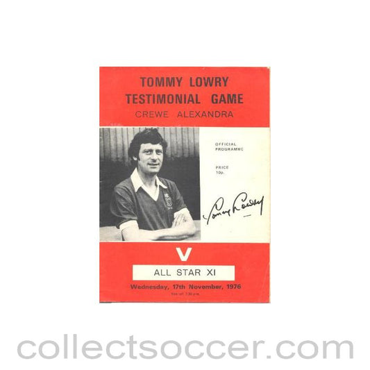 1976 - Creve Alexandra v All Star XI Tommy Lowry Testimonial Match official programme 17/11/1976