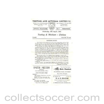 1965 - Tooting & Mitcham vChelsea official programme 18/08/1965
