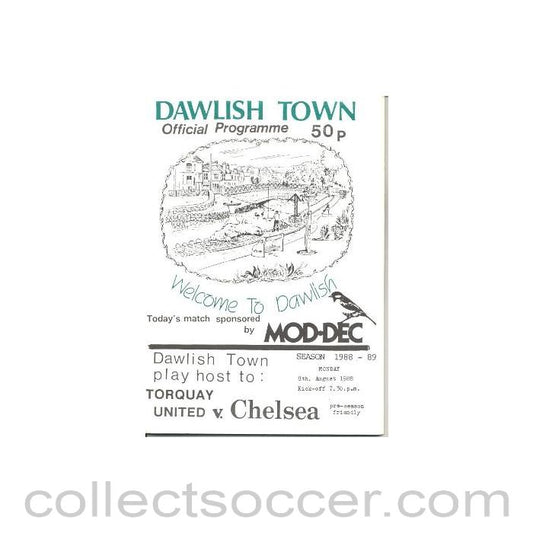 1988 - At Dawlish Town - Torquay United vChelsea friendly match official programme 08/08/1988