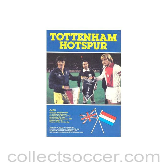 1981 - Tottenham Hotspur v Ajax official programme 29/09/1981 European Cup Winners Cup