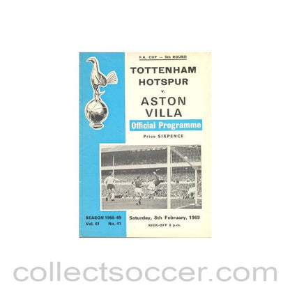 1969 - Tottenham Hotspur v Aston Villa official programme 08/02/1969 F.A. Cup