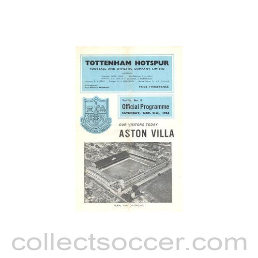 1964 - Tottenham Hotspur v Aston Villa official programme 21/11/1964 Football League