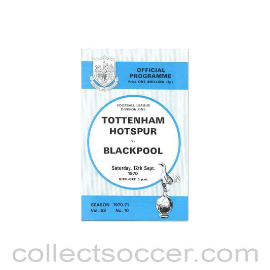 1970 - Tottenham Hotspur v Blackpool official programme 12/09/1970 Football League