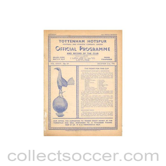 1946 - Tottenham Hotspur v Bradford official programme 21/12/1946