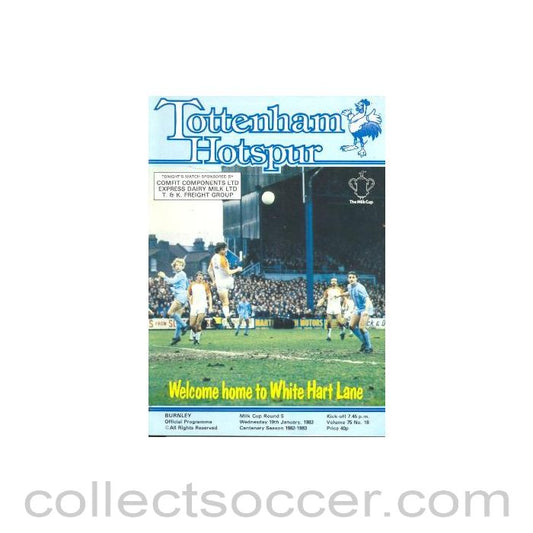 1983 - Tottenham Hotspur v Burnley official programme 19/01/1983 Milk Cup