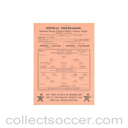 1946 - Tottenham Hotspur vChelsea official programme 02/03/1946
