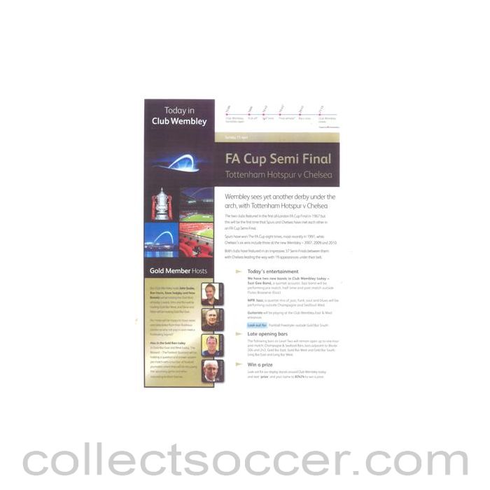 2012 FA Cup Semi-Final Tottenham Hotspur v Chelsea official VIP bulletin 15/04/2012