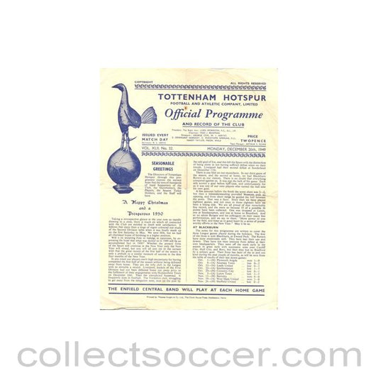 1949 - Tottenham Hotspur v Chesterfield official programme 26/12/1949 Football League