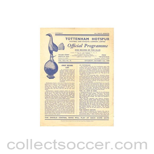 1949 - Tottenham Hotspur v Coventry City official programme 15/10/1949 Football League