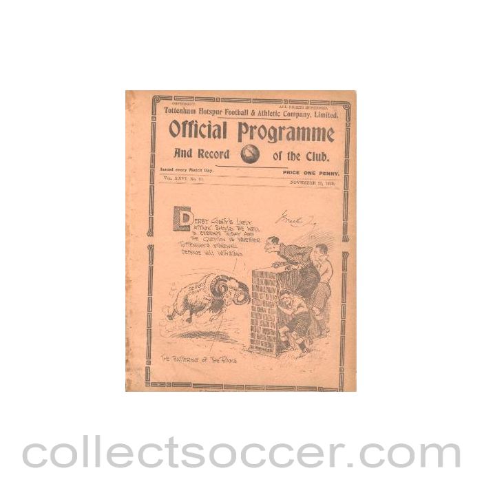 1933 - Tottenham Hotspur v Derby County official programme 25/11/1933