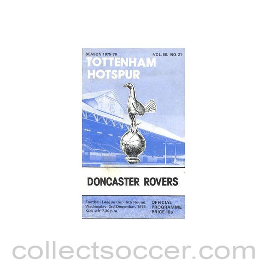 1975 - Tottenham Hotspur v Doncaster Rovers official programme 03/12/1975