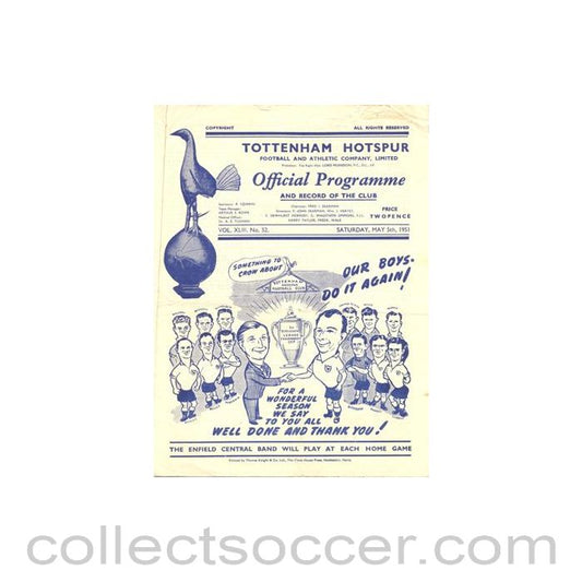 1951 - Tottenham Hotspur v Liverpool official programme 05/05/1951 Football League