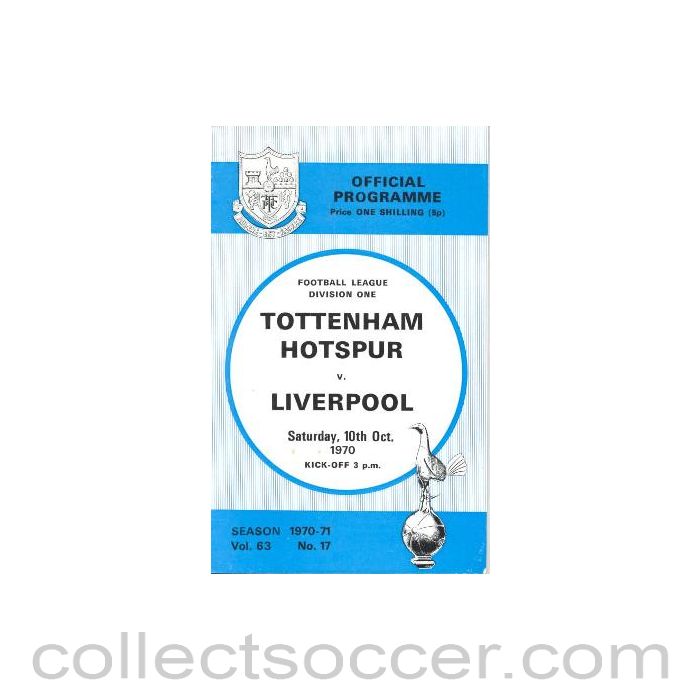 1970 - Tottenham Hotspur v Liverpool official programme 10/10/1970 Football League
