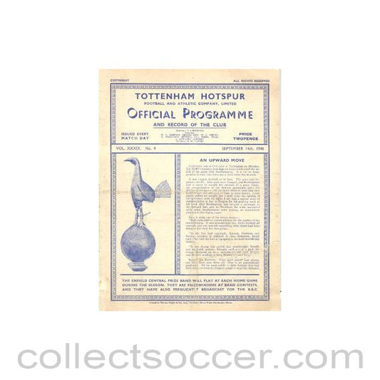 1946 - Tottenham Hotspur v Newcastle United official programme 14/09/1946