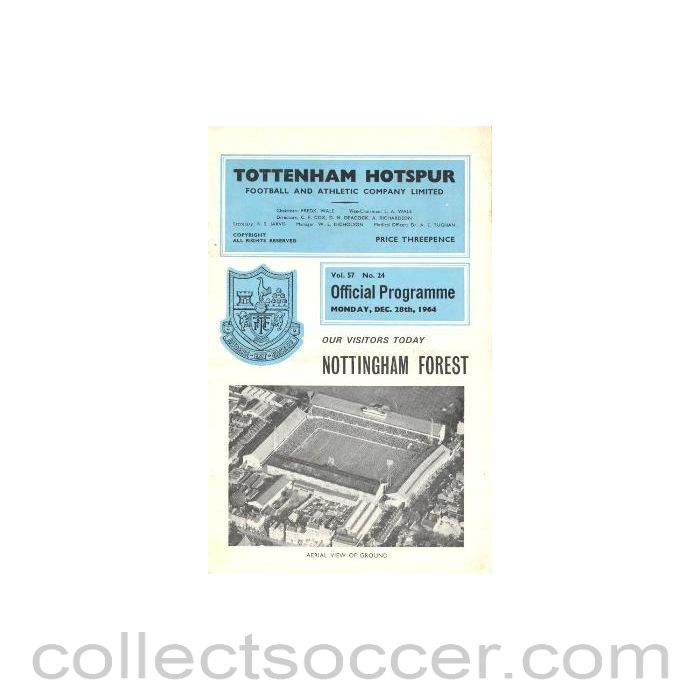1964 - Tottenham Hotspur v Nottingham Forest official programme 28/12/1964 Football League