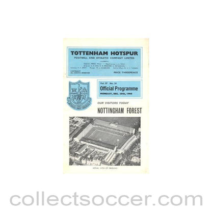 1964 - Tottenham Hotspur v Nottingham Forest official programme 28/12/1964 Football League