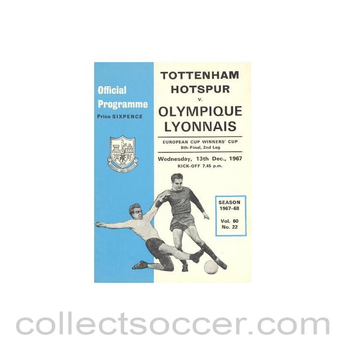 1967 - Tottenham Hotspur v Olympique Lyonnais official programme 13/12/1967 European Cup Winners Cup