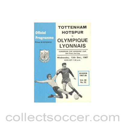 1967 - Tottenham Hotspur v Olympique Lyonnais official programme 13/12/1967 European Cup Winners Cup