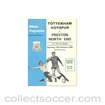 1968 - Tottenham Hotspur v Preston North End official programme 17/02/1968 F.A. Cup