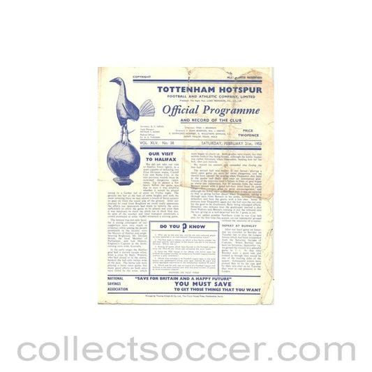 1953 - Tottenham Hotspur v Preston North End official programme 21/02/1953 Football League