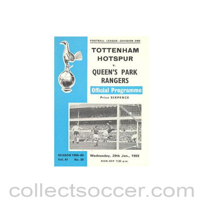 1969 - Tottenham Hotspur v Queen's Park Rangers official programme 29/01/1969 Football League