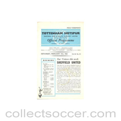 1964 - Tottenham Hotspur v Sheffield United official programme 15/02/1964