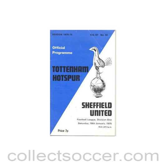 1975 - Tottenham Hotspur v Sheffield United official programme 18/01/1975 Football League
