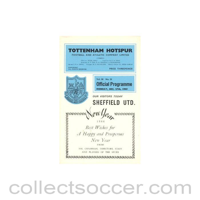 1965 - Tottenham Hotspur v Sheffield United official programme 27/12/1965 Football League