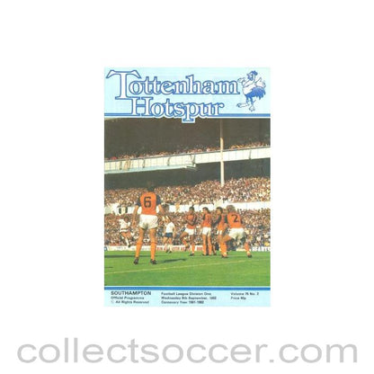 1982 - Tottenham Hotspur v Southampton official programme 08/09/1982 Football League