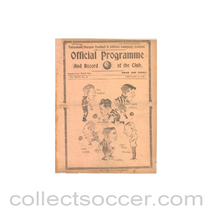1935 - Tottenham Hotspur v Sunderland official programme 23/02/1935
