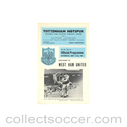 1966 - Tottenham Hotspur v West Ham United official programme 12/11/1966 Football League