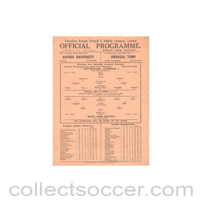 1933 - Tottenham Hotspur v West Ham United official programme 30/10/1933