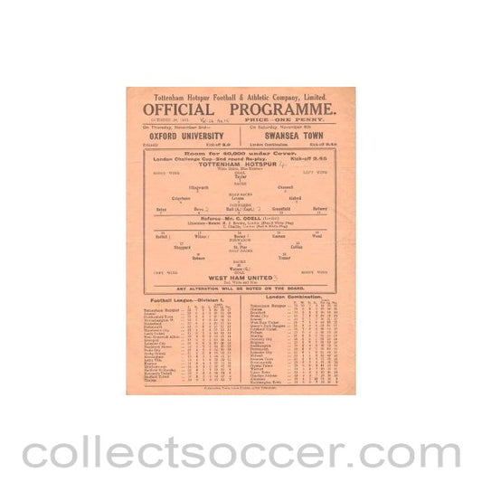 1933 - Tottenham Hotspur v West Ham United official programme 30/10/1933