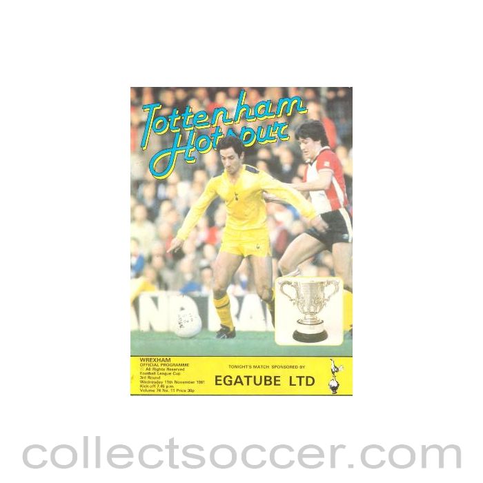 1981 - Tottenham Hotspur v Wrexham official programme 11/11/1981 Football League