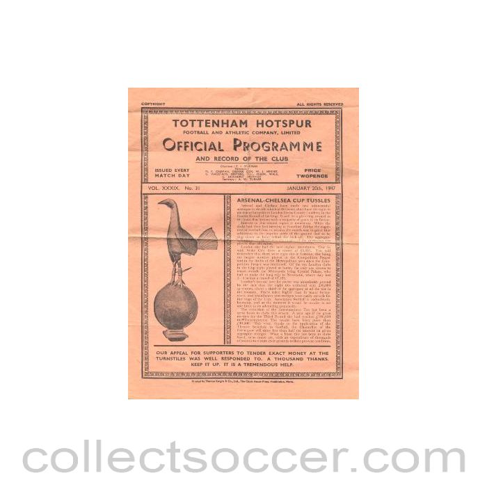 1947 - At Tottenham Hotspur - Arsenal vChelsea official programme 18/01/1947