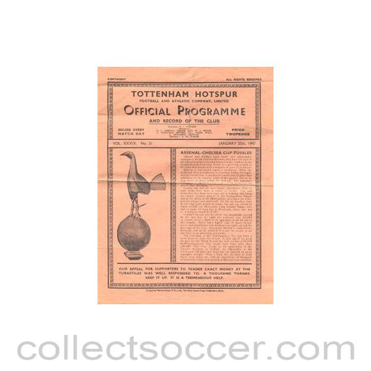 1947 - At Tottenham Hotspur - Arsenal vChelsea official programme 18/01/1947