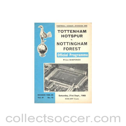 1968 - Tottenham Hotspur v Nottingham Forest official programme 21/09/1968