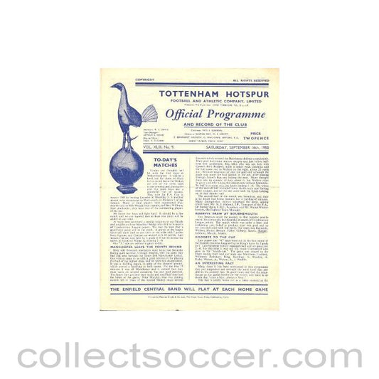 1950 - Tottenham Hotspur Reserves vChelsea Reserves official programme 16/09/1950