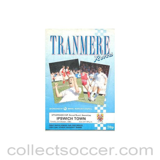 1989 - Tranmere Rovers v Ipswich Town official programme 03/10/1989 Littlewoods Cup