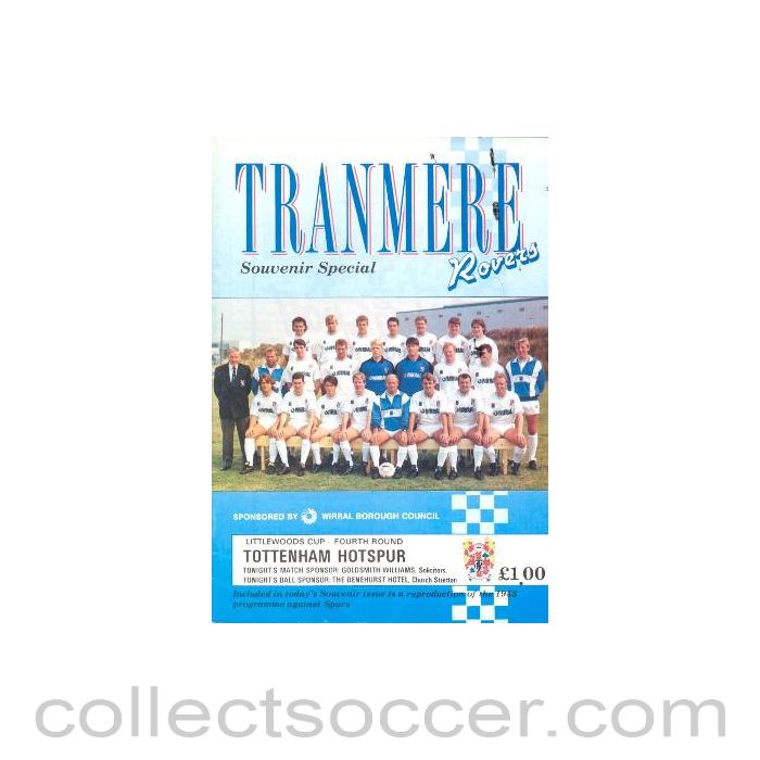 1989 - Tranmere Rovers v Tottenham Hotspur official programme 1989-1990