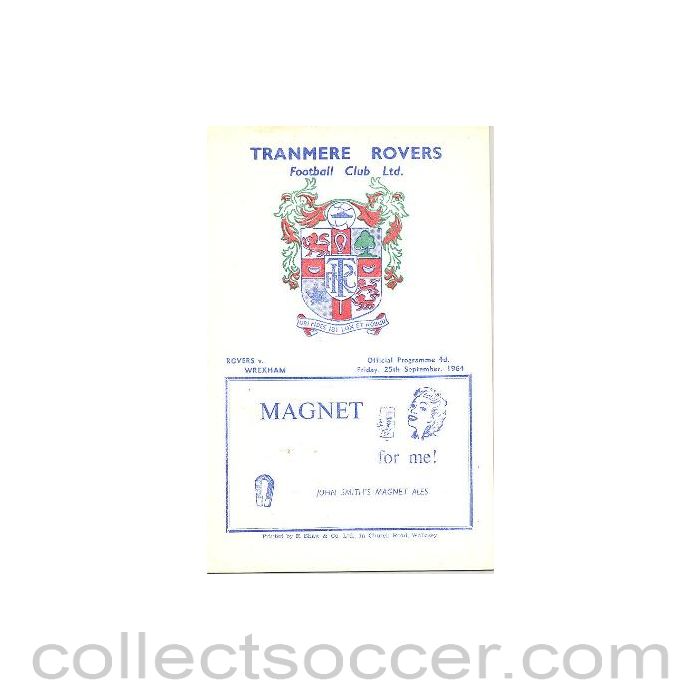 1964 - Tranmere Rovers v Wrexham official programme 25/09/1964 Football League