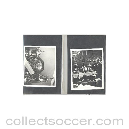 Two photographs of football trophies in a folder