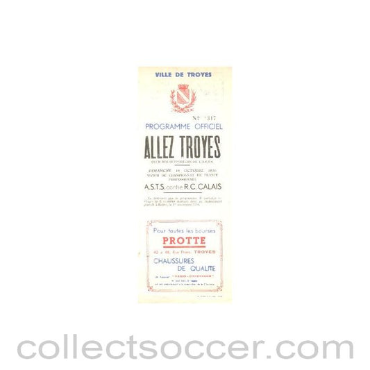 1936 Troyes St. Savine v Calais official programme 18/10/1936 issue of Allez Troyes Supporters Club
