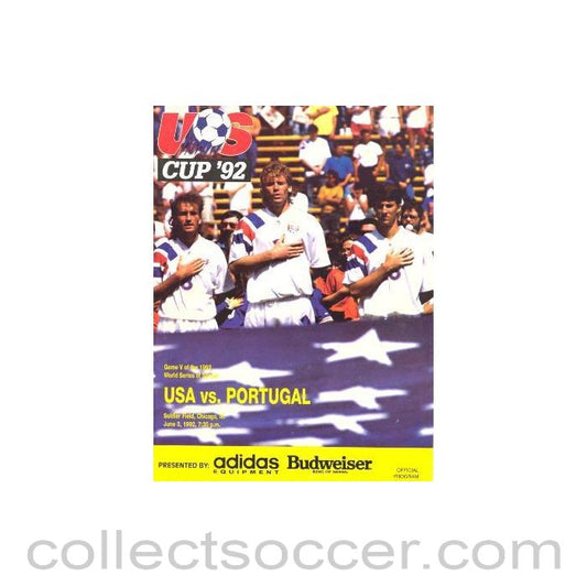 1992 USA v Portugal official programme 03/06/1992 US Cup 1992