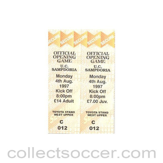 1997 - In the USA - University of Cincinnati v Sampdoria tickets 04/08/1997