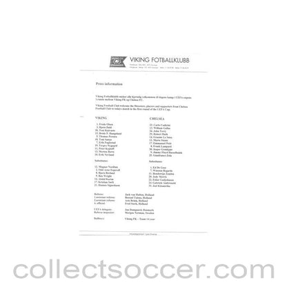 2002 - Viking v Chelsea Press Information 03/10/2002