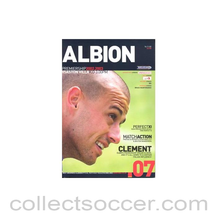 2002 - West Bromwich Albion v Aston Villa official programme 16/11/2002 Premier League