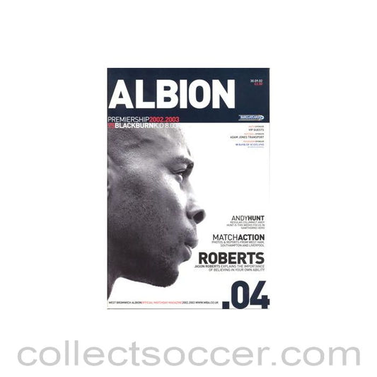 2002 - West Bromwich Albion v Blackburn Rovers official programme 30/09/2002 Premier League